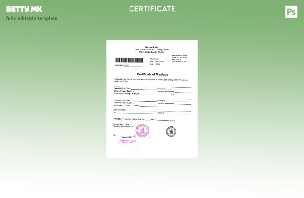 Модерен стил шаблон за потврда за брак во САД и окружни судови на Флорида